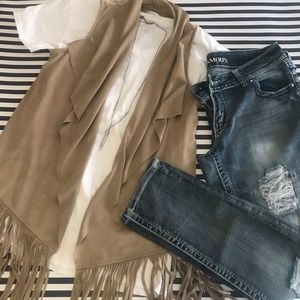 Suede-feel fringe vest